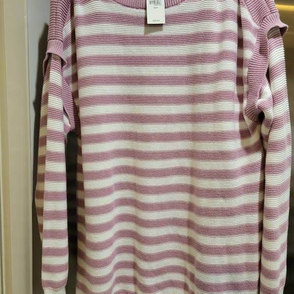 Lane Bryant size 18/20 pink and white horizontal striped sweater - Picture 2 of 6